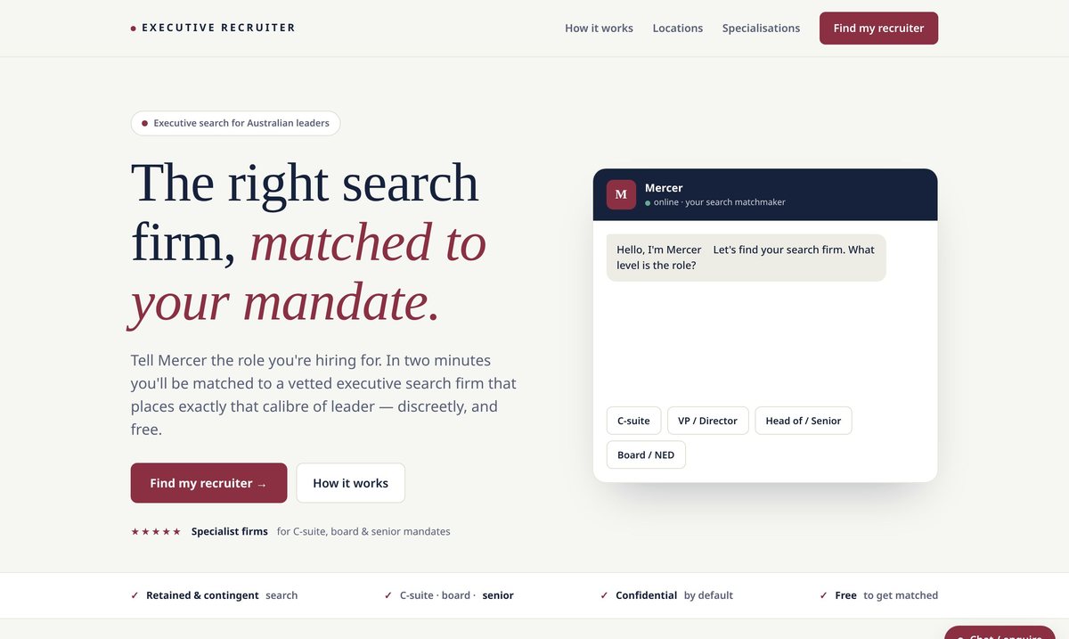 Executive recruiter website we built